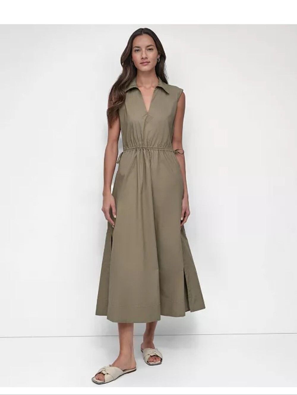 Calvin Klein Olive Sleeveless Collared Maxi Dress